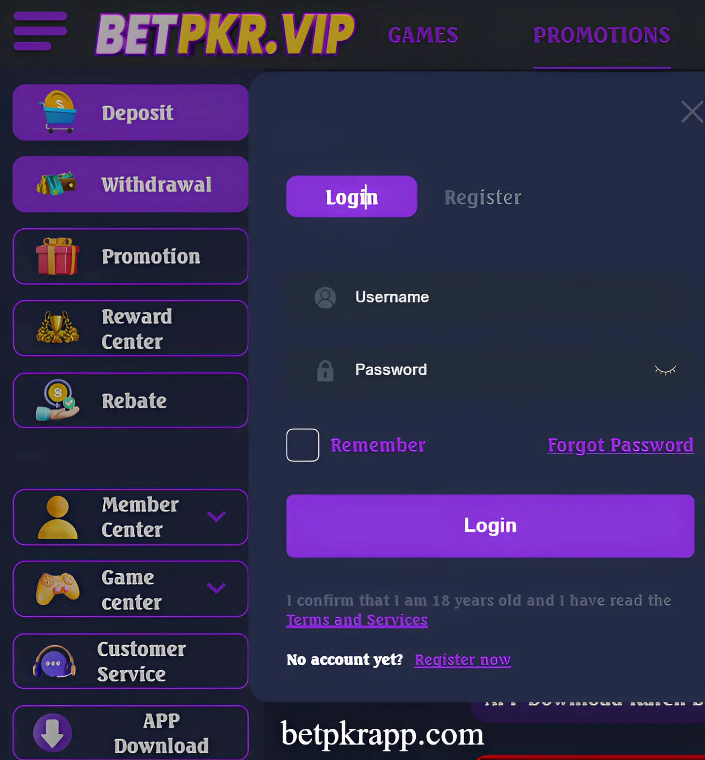 BetPKR Game Login – Access Your Account Securely 1 BetPKR Login Page