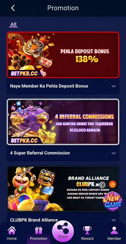 BetPKR Game Bonus and Promotions